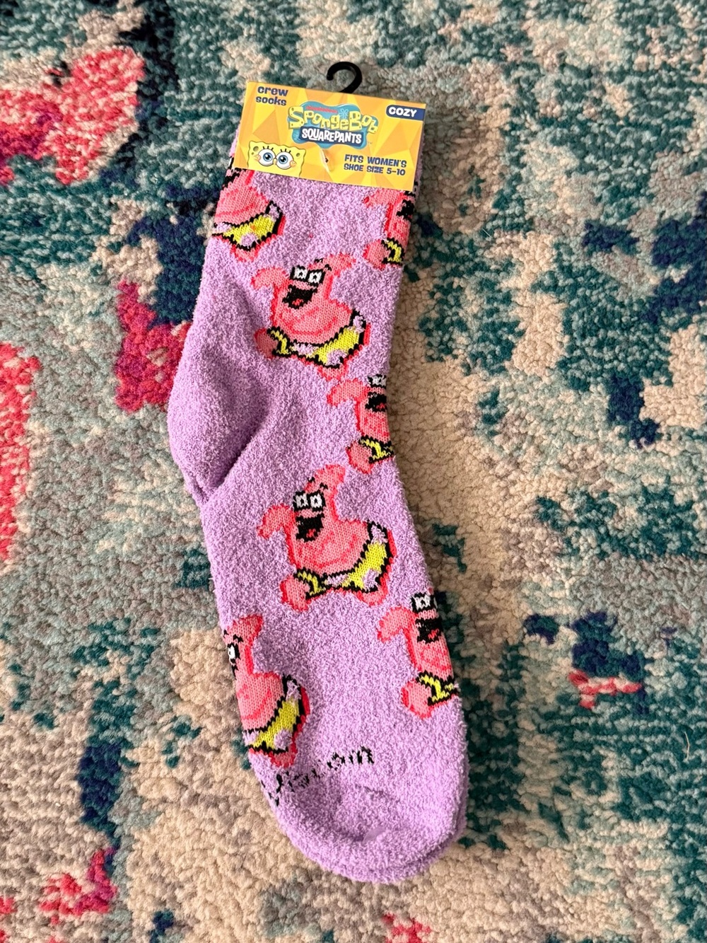 SpongeBob SquarePants Women’s Purple Cozy Crew Socks - Patrick Star